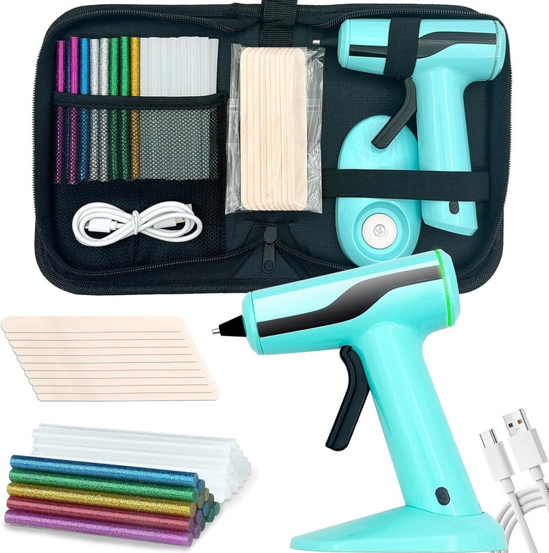 Fifchall Cordless Hot Glue Gun, Rechargeable Hot Melt Glue Gun 2Ah Built-in Battery Smart Power-Off, Mini Glue Gun Kit with 30pcs Premium Glue Sticks, 10pcs Wood Craft Sticks, Case for DIY, Arts &Crafts - Image 1